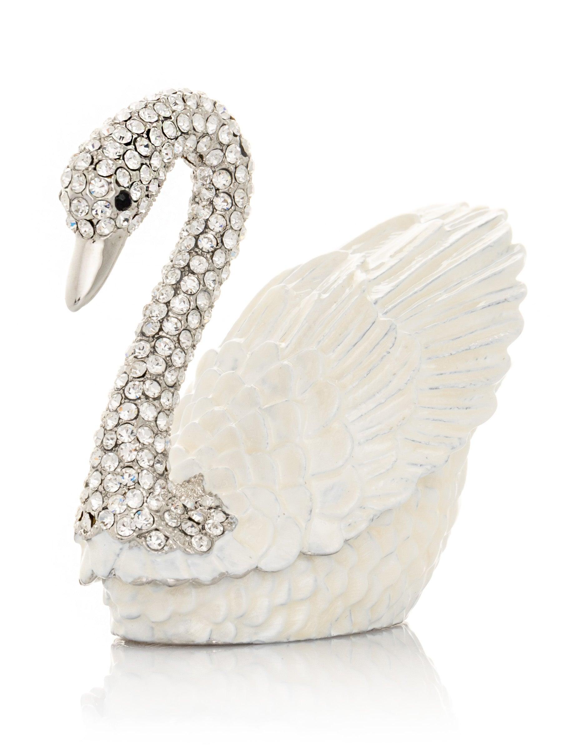 White Swan with Crystal Neck – Elegant Home Decor Accent - PRHOMZ
