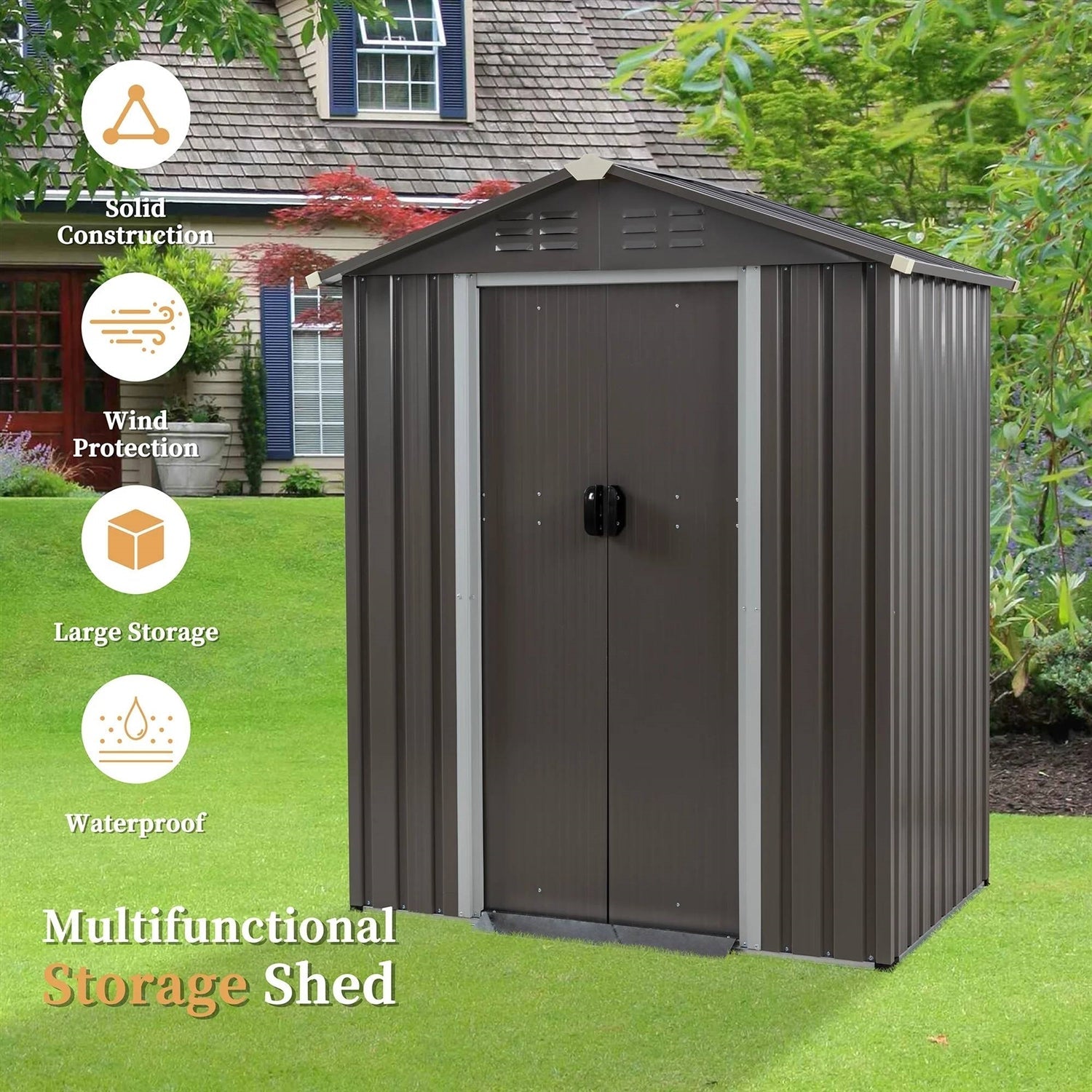 5 x 3 ft. Outdoor Grey Metal Garden Storage Shed-3