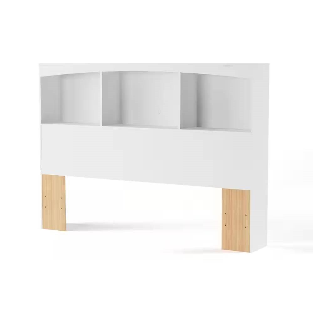 Full size Modern Farmhouse Bookcase Headboard in White Wood Finish - PRHOMZ