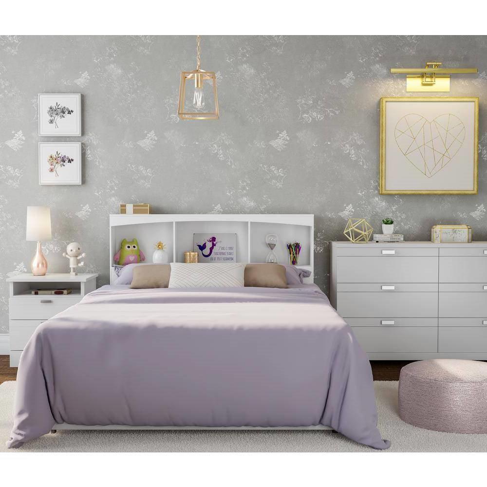 Full size Modern Farmhouse Bookcase Headboard in White Wood Finish - PRHOMZ