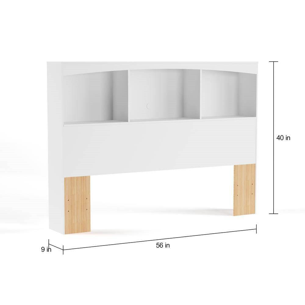Full size Modern Farmhouse Bookcase Headboard in White Wood Finish - PRHOMZ