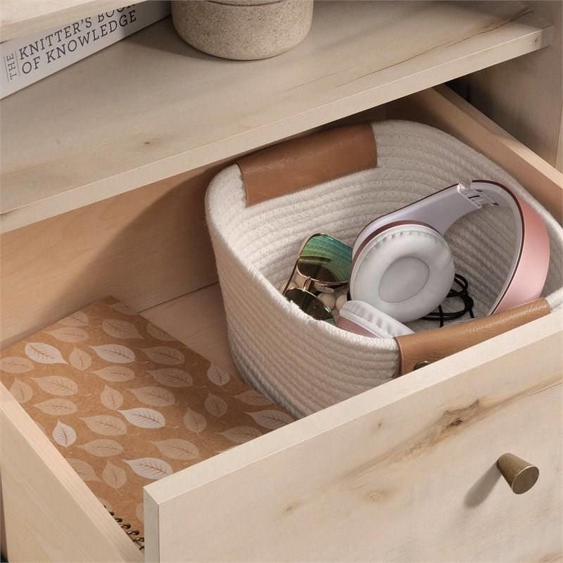 Light Maple Wood Farmhouse Style 1-Drawer Nightstand with Open Shelf - PRHOMZ