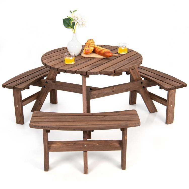 Solid Cedar Wood Outdoor Picnic Table with 3 Benches Patio Garden Dining Set - PRHOMZ