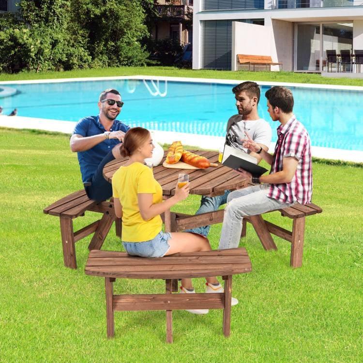 Solid Cedar Wood Outdoor Picnic Table with 3 Benches Patio Garden Dining Set - PRHOMZ