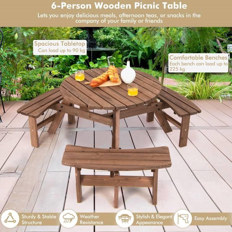 Solid Cedar Wood Outdoor Picnic Table with 3 Benches Patio Garden Dining Set - PRHOMZ