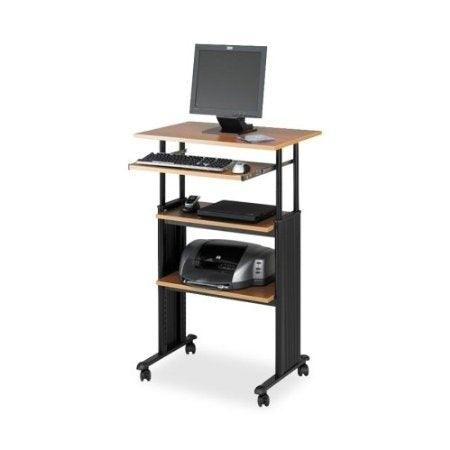Adjustable Height Stand Up Office Desk in Medium Oak - PRHOMZ