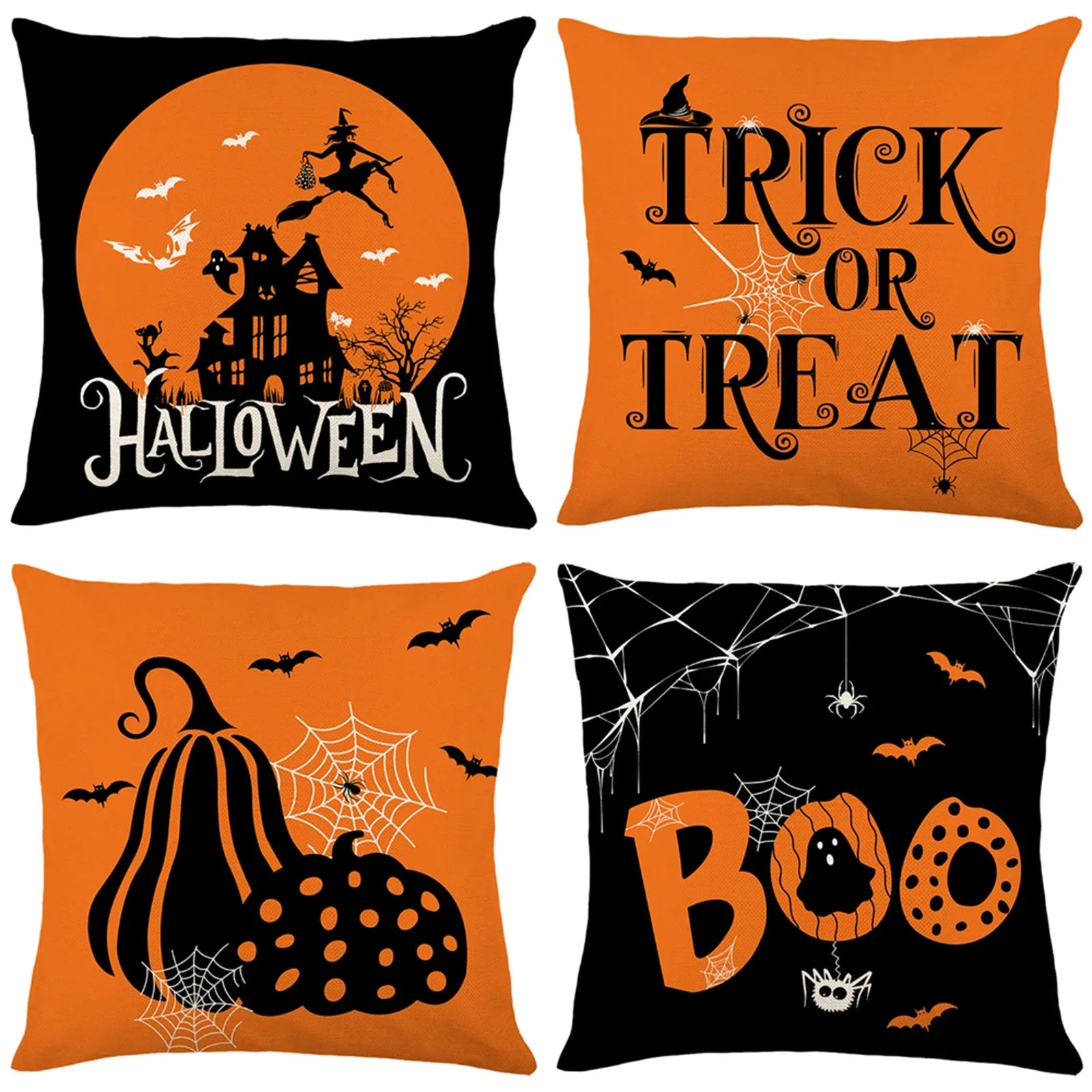 Halloween Linen Throw Pillow Covers Set
