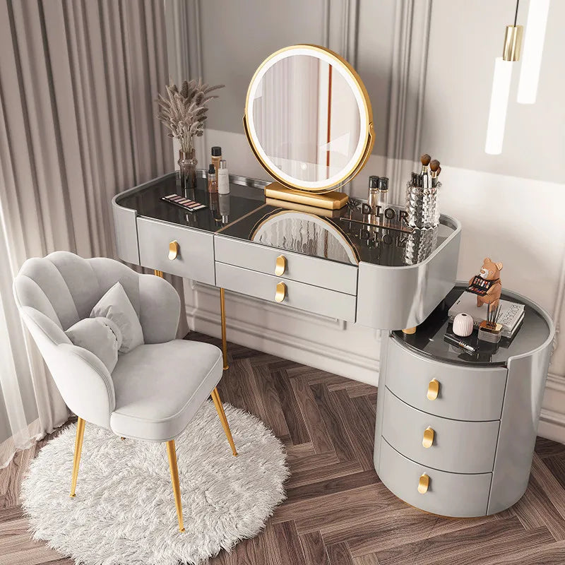 Dressing table glass desk bedroom modern makeup table wooden drawers Storage vanity chair comfortable furniture for bedroom