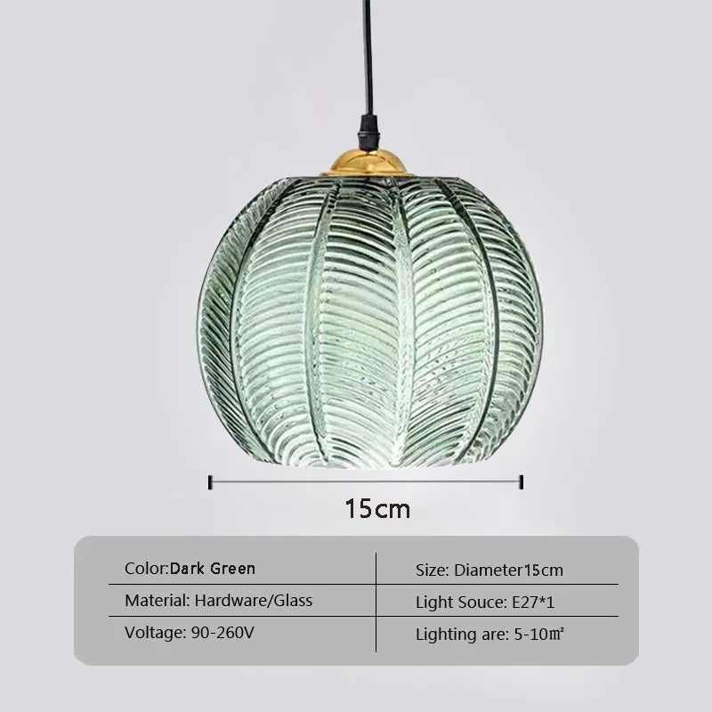 DecorBites™ Glass Pendant Light Green Leaf Pattern