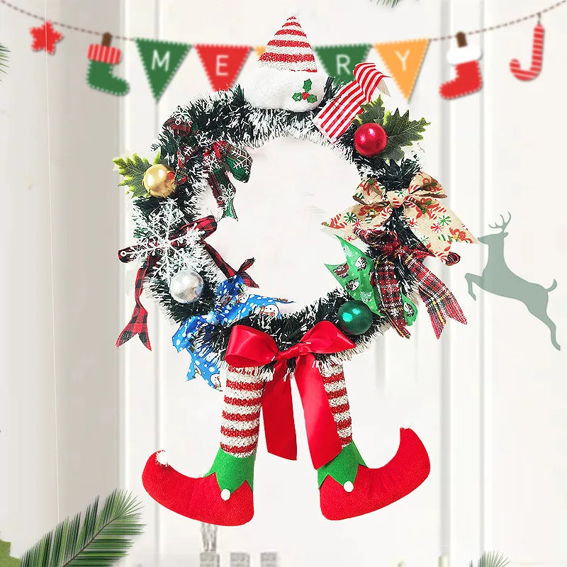 Christmas Long Legged Hanging Garland Wreath with Bowknot-4