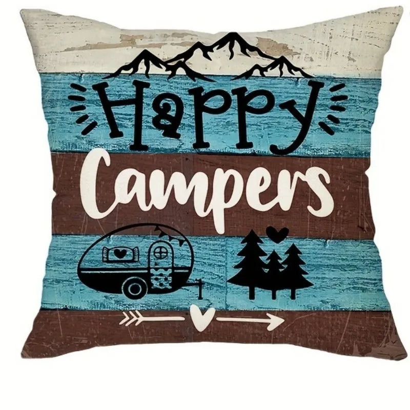 VIKAMA Camping Theme Pillowcase, Country-Style Decorative Cushion pillow Cover, For Sofas, RVs, Camping, Bedroom Home Decoration