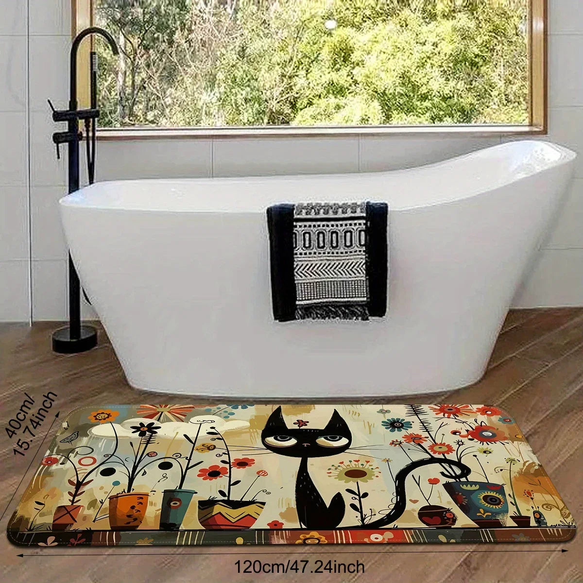 VIKAMA Black Cat Pattern Kitchen Rug Long Carpet Waterproof Bathroom Mat Rug For Bedroom Carpet For Live Room Home Decoration