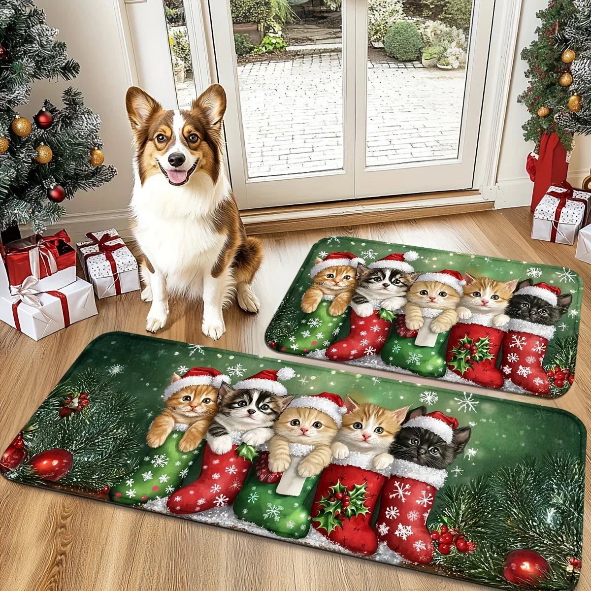VIKAMA Christmas Carpet Cute 5 Kittens Floor Mat Door Mat Soft Welcome Carpet Living Room Carpet Rug For Bedroom Home Decoration