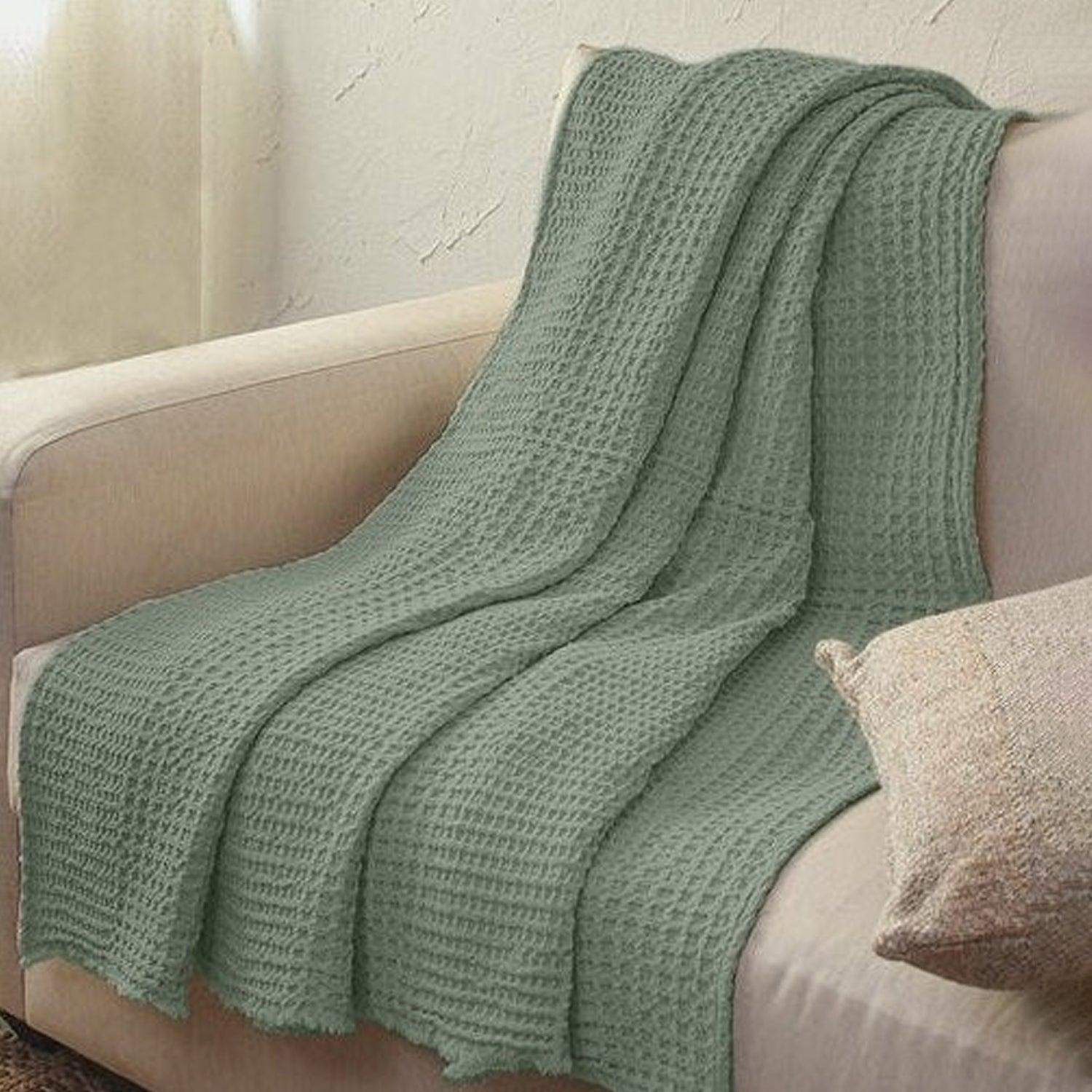 Linen Cotton - Waffle Weave Throw Blanket - PRHOMZ
