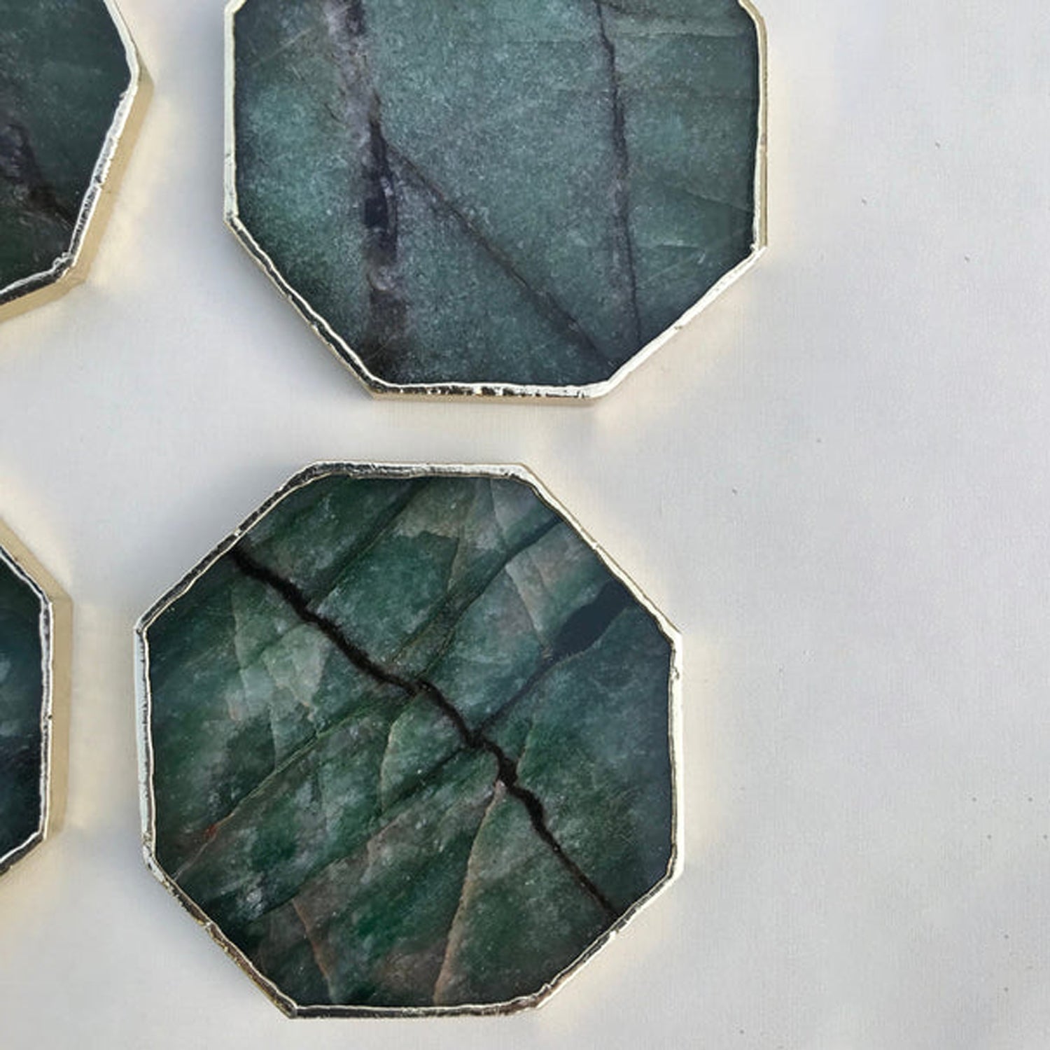 Sage Green Agate Octagon Coasters - Set of 4 Large Coasters/Personalised Momentos-2