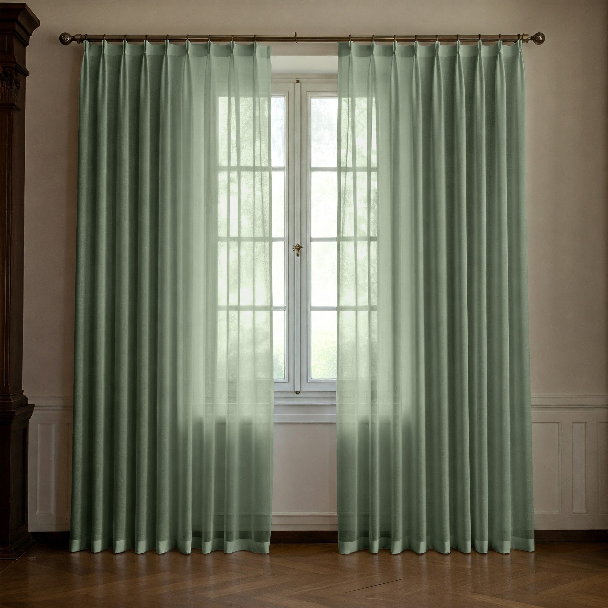 Light Sage Green Linen Sheer Curtains - Triple Pinch Pleat - Made to Measure-1