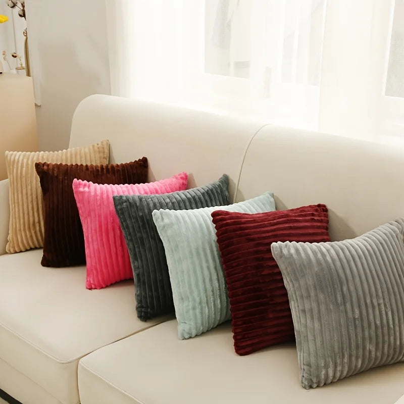 Striped Plush Square Pillowcases Set