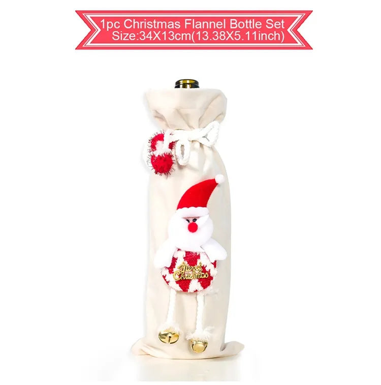 Merry Christmas Wine Bottle Cover - Festive Xmas Flannel Decoration-1