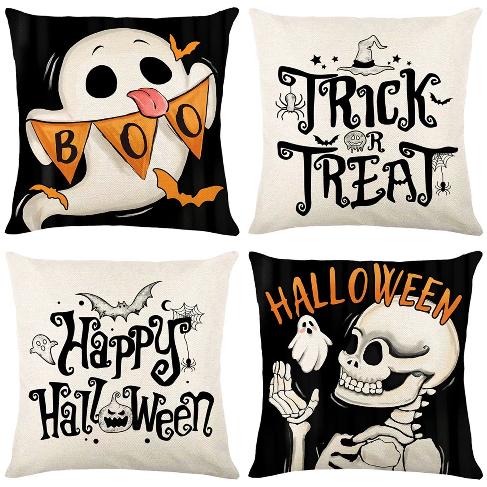 Halloween Linen Throw Pillow Covers Set