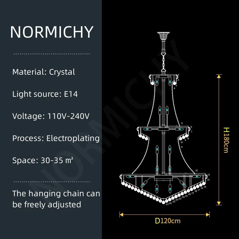 DecorBites™ Crystal Chandelier Large High Ceiling