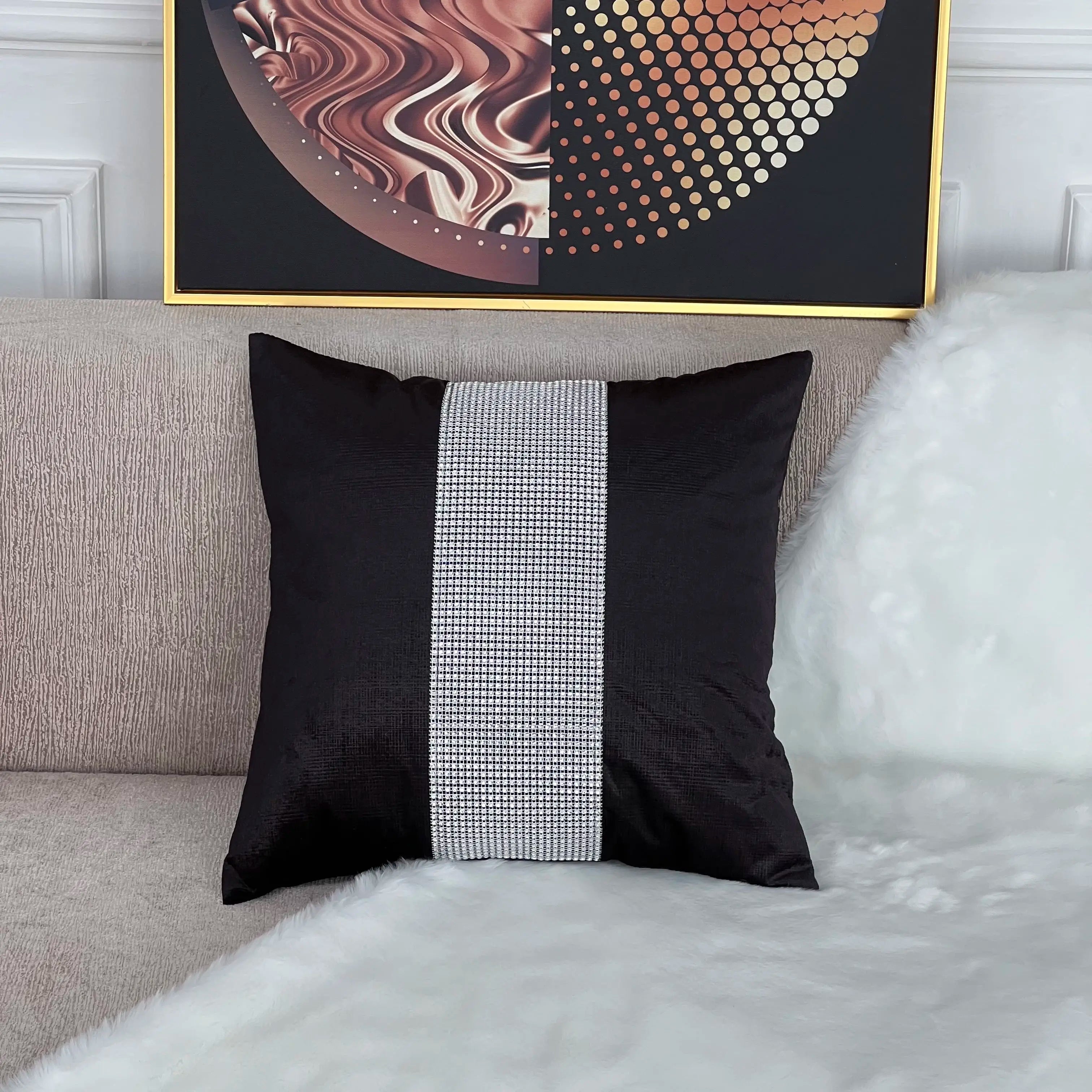 Polyester Plaid Plush Cushion Pillowcase