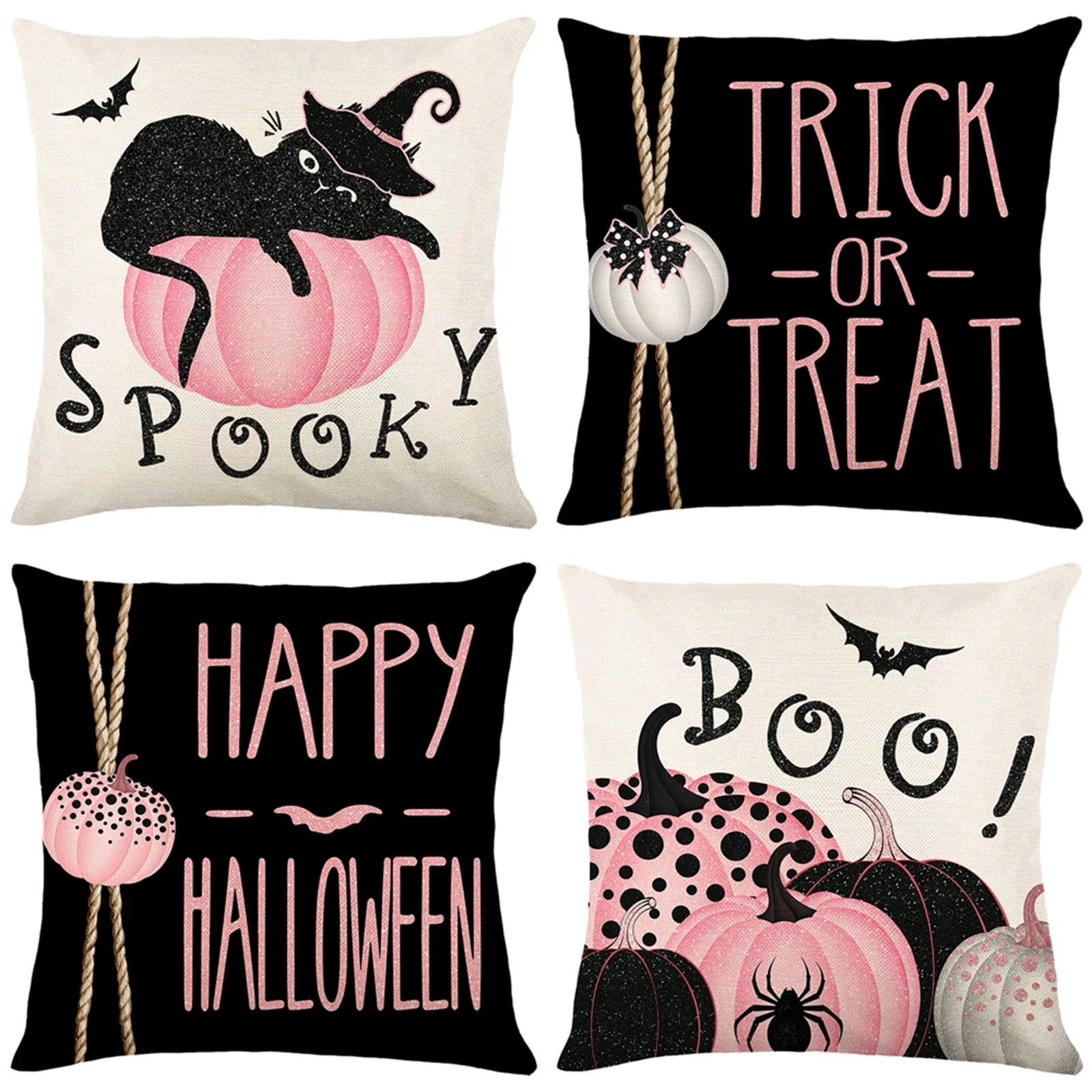Halloween Linen Throw Pillow Covers Set