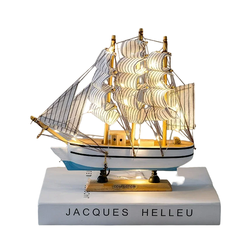 Handcrafted Wooden Sailboat Model - Nautical Decoration Craft (23cm)-0