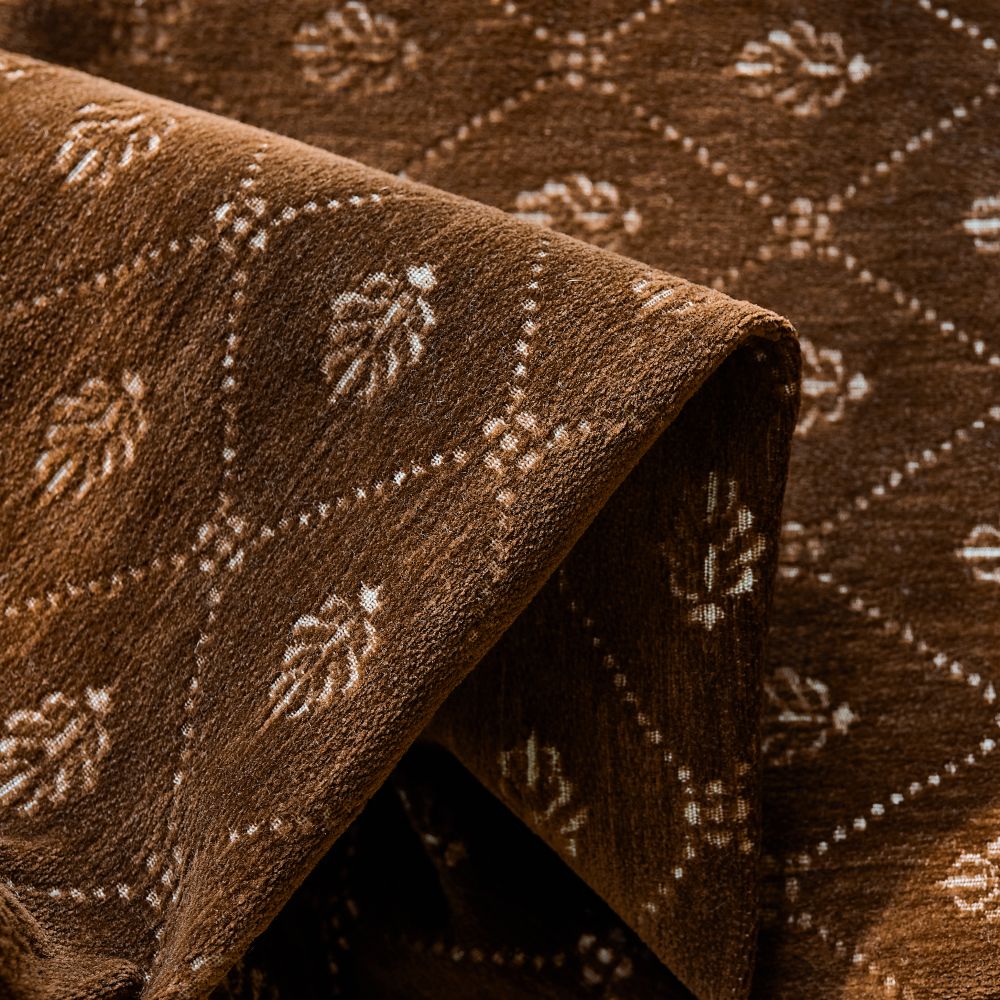 Scarlett Caramel Diamond Trellis Floral Velvet Curtains