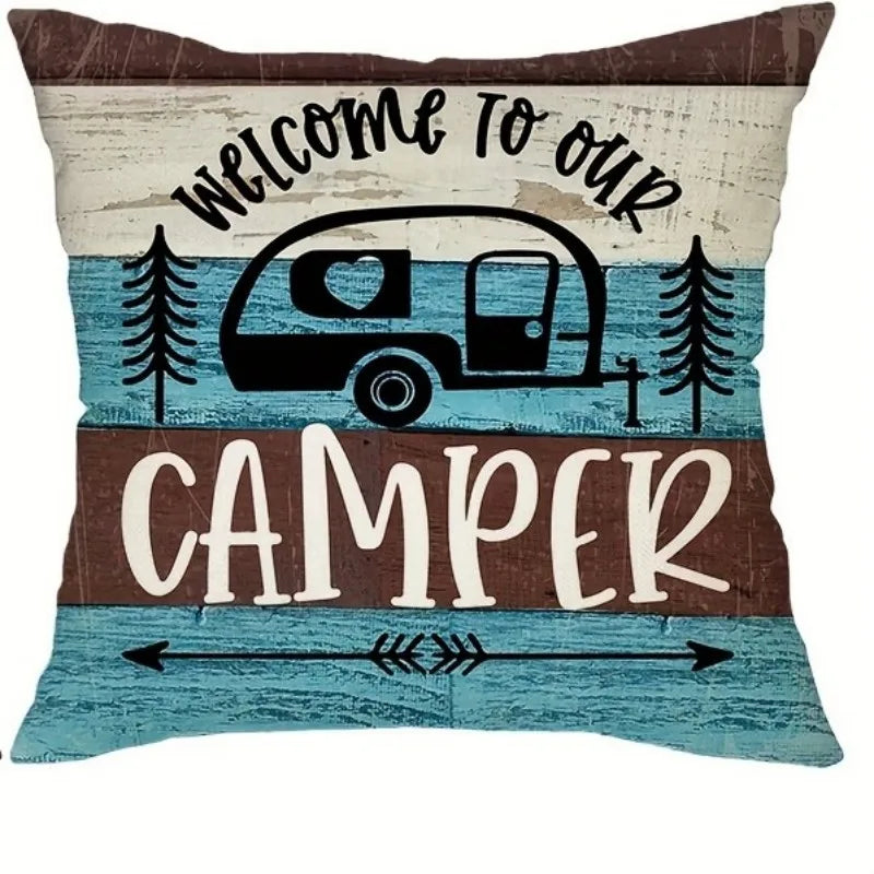 VIKAMA Camping Theme Pillowcase, Country-Style Decorative Cushion pillow Cover, For Sofas, RVs, Camping, Bedroom Home Decoration
