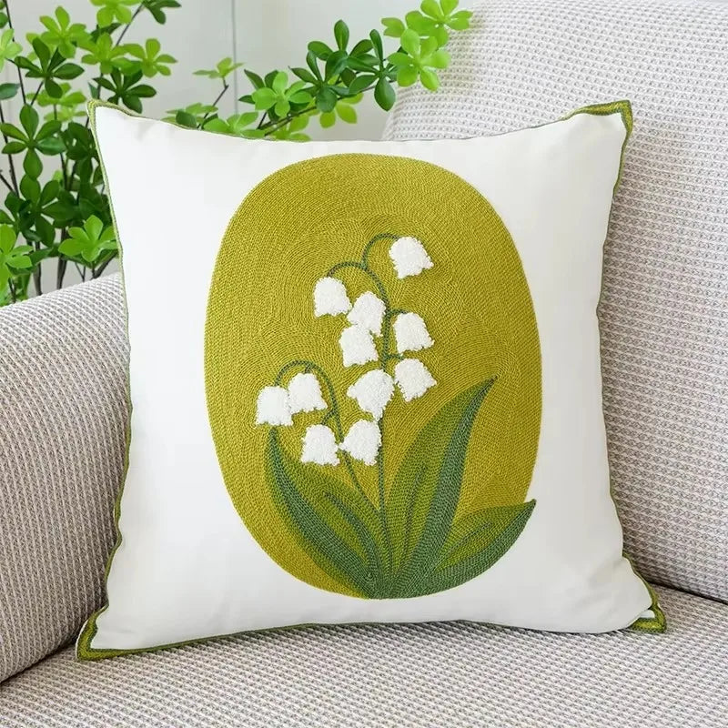 Flower Embroidered Throw Pillow Cover