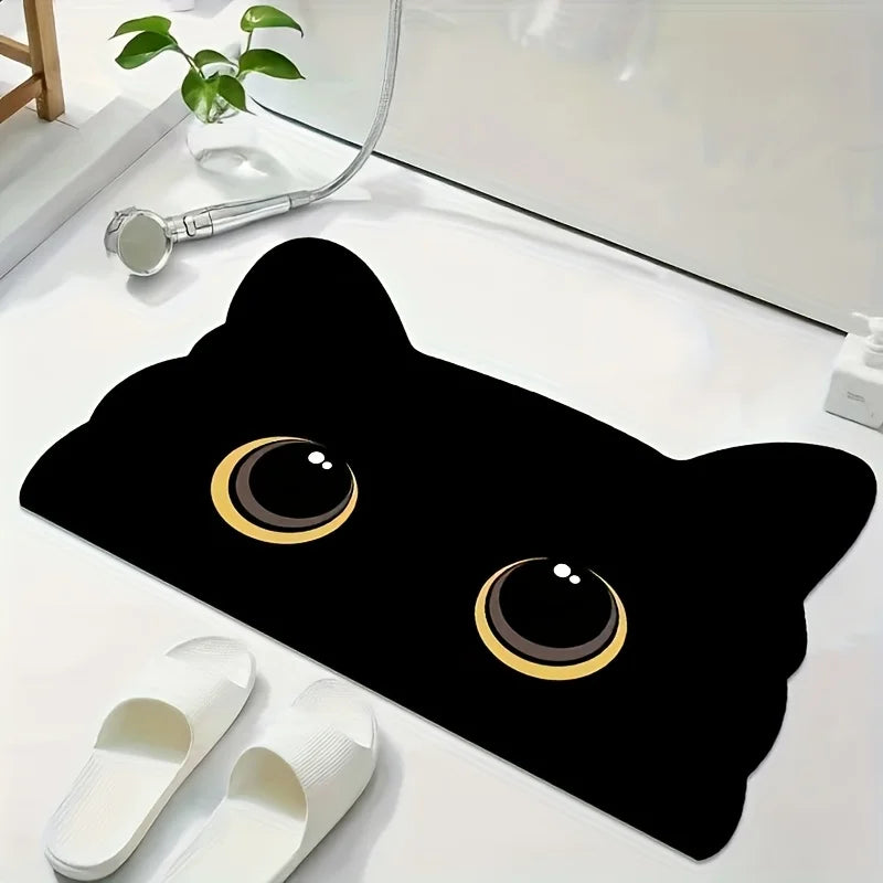 VIKAMA Black Cat Floor Mat Cute Cartoon Bathroom Mat Waterproof Non-slip Doormat Toilet Floor Rug Welcome Mat Home Decoration