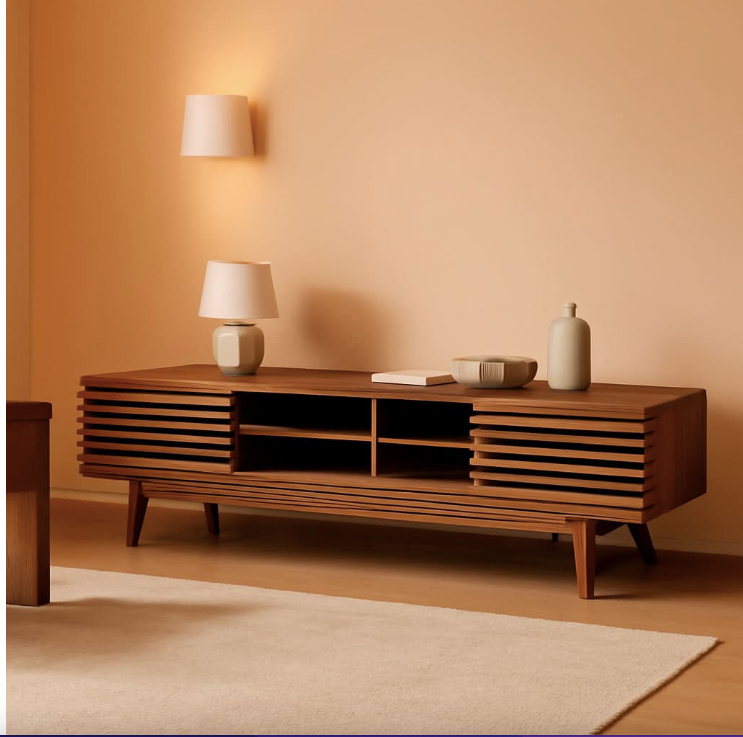 70 Inch Mid Century Modern Walnut TV Stand Console