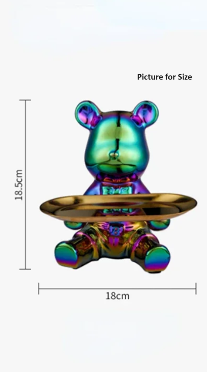 Sculpted Elegance: Silver-B Ceramic Electroplated Bear Doll Ornament-2