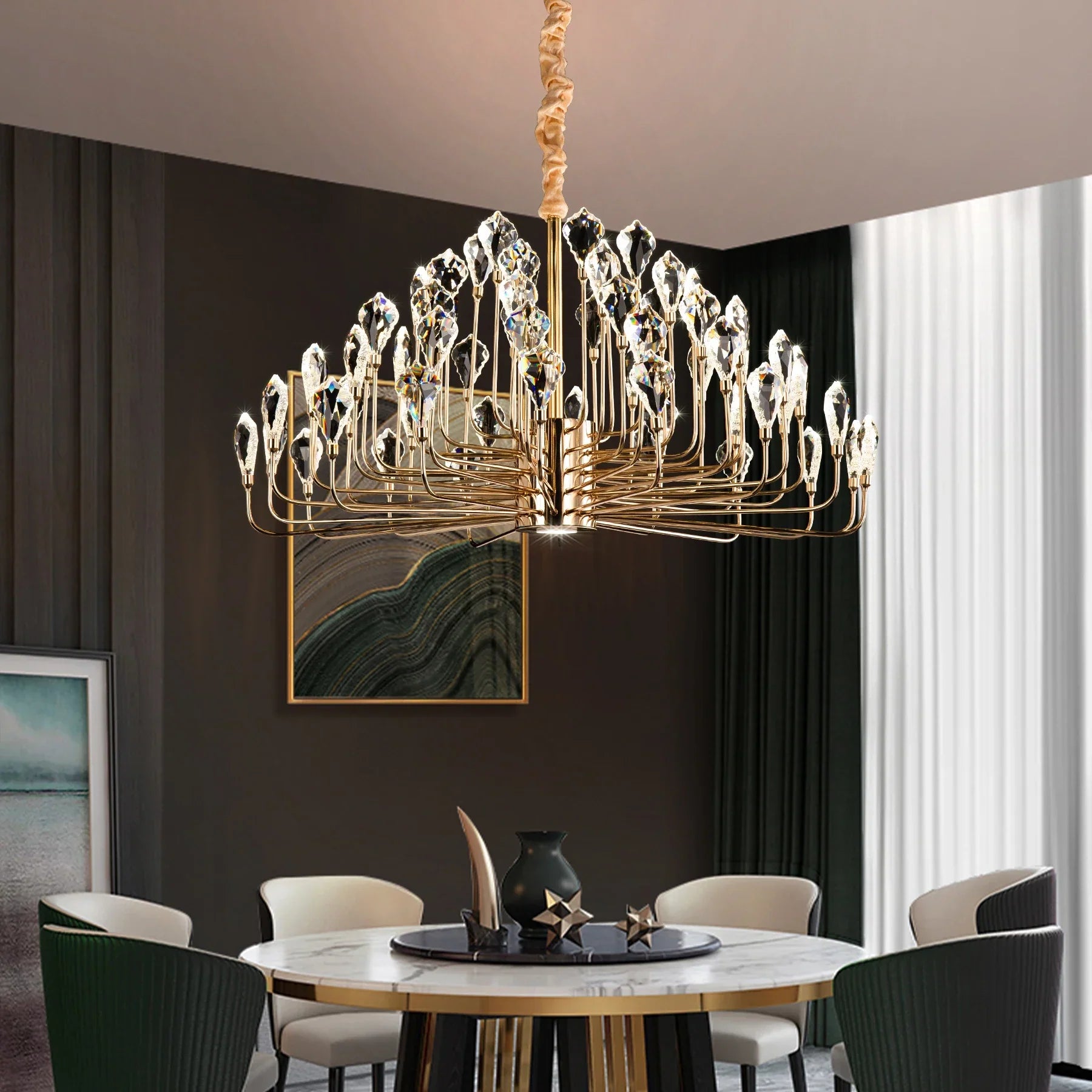 Serena Gold Crystal LED Chandelier β Modern Pendant Light for Dining & Living Room