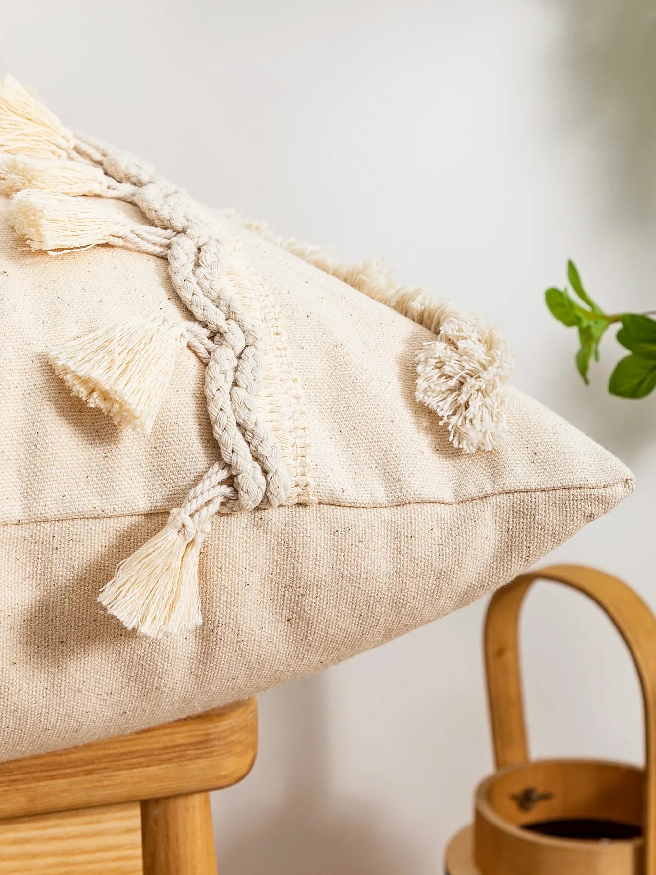 Beige Tassel Pillow Cover Triangular