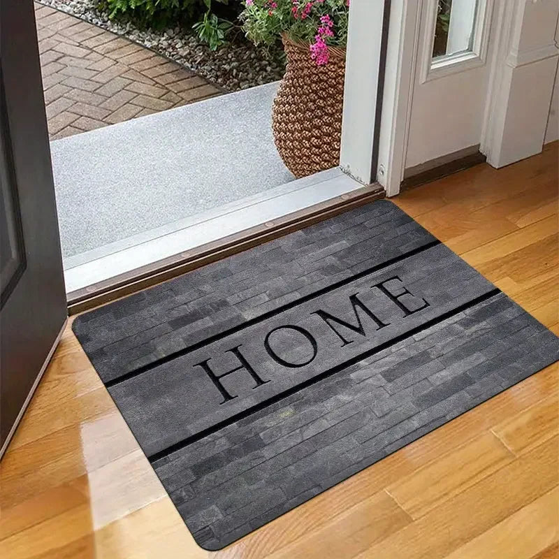 Welcome Door Mat with Wooden Board Printing Simple Letter Printed Rug Home Decoration Bedroom Kitchen Home Anti Slip Door Mat