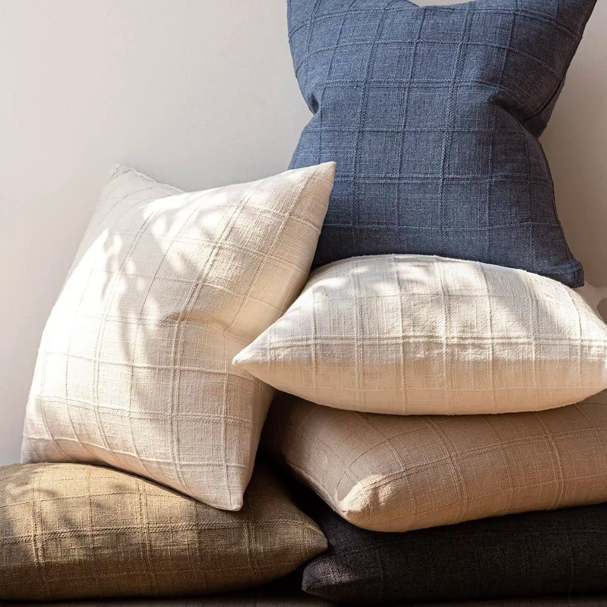 Linen Check Throw Pillow Covers Set