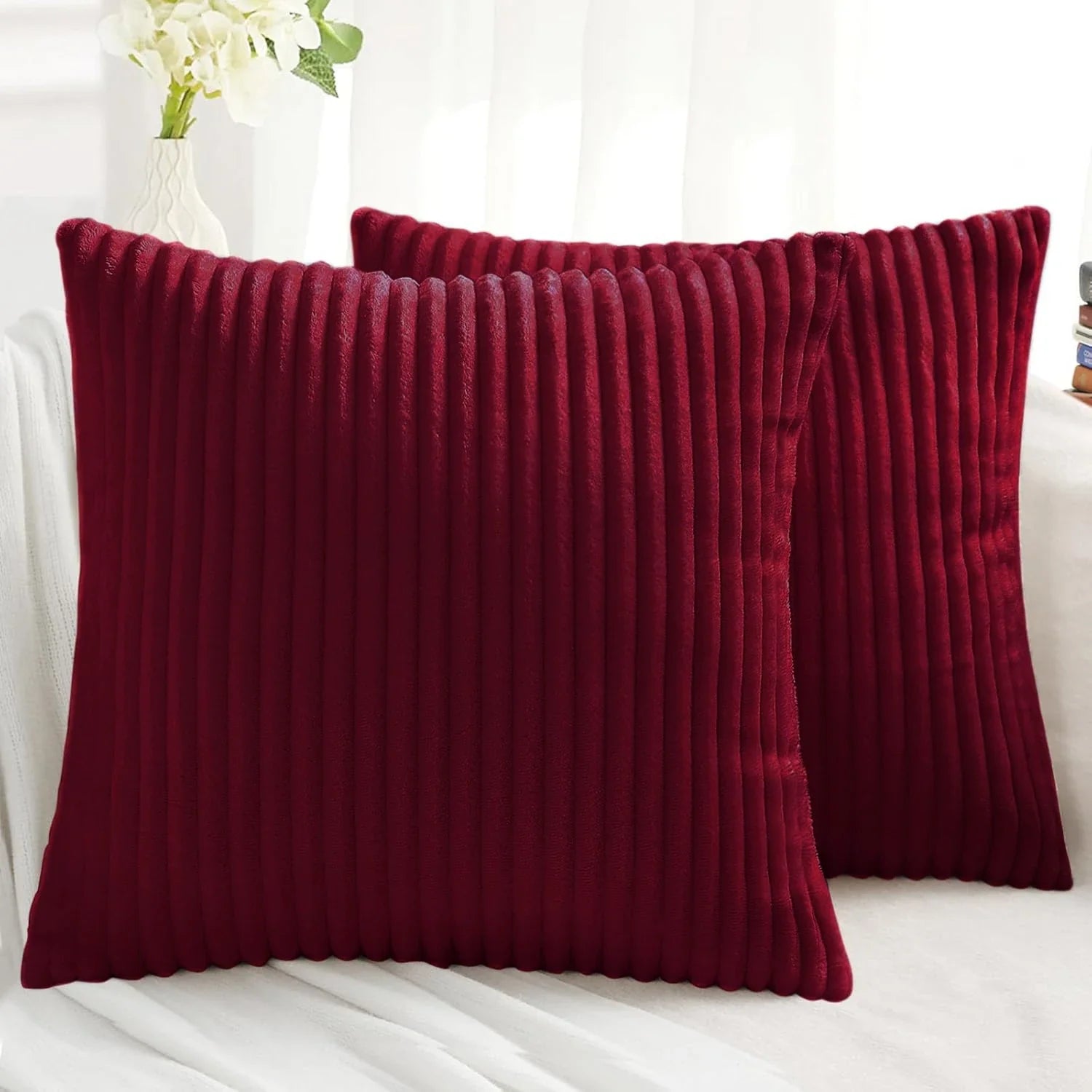 Striped Plush Square Pillowcases Set