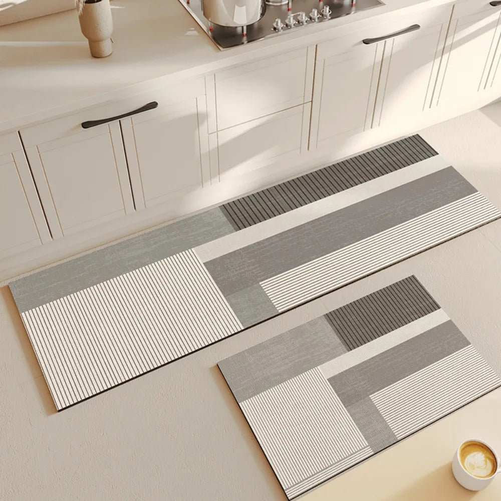 VIKAMA 2pc Light Beige Kitchen Floor Mats Set Of Two Water Absorbent Non Slip Scandinavian Ins Style Floor Mats Home Decoration