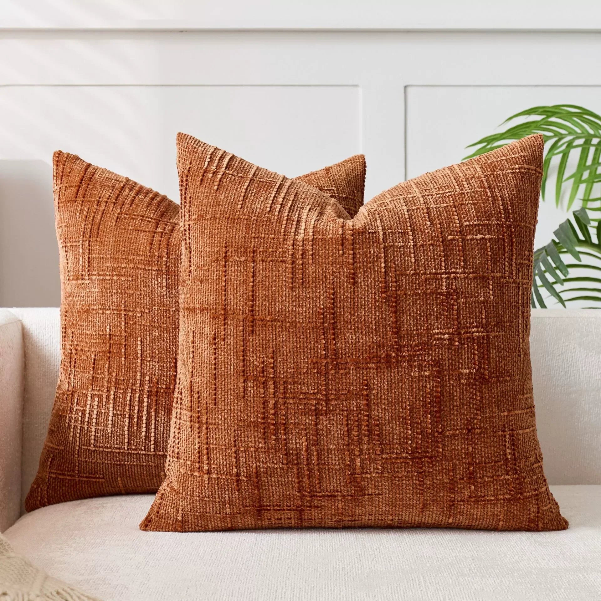 Linen Check Throw Pillow Covers Set
