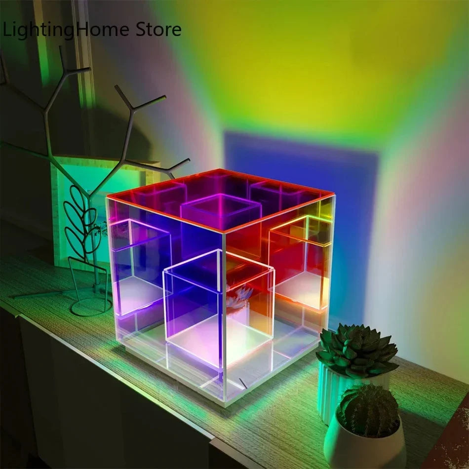 Colorful Cube Table Lamp Led Colored Acrylic Table Lamps For Living Room Bedroom Nordic Home Decor Light Night Bedside Lamp