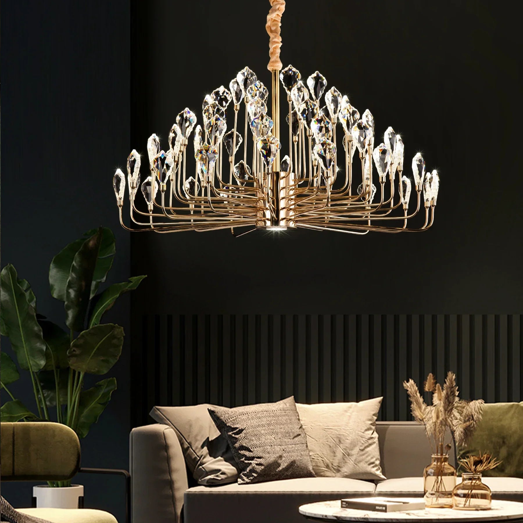 Serena Gold Crystal LED Chandelier β Modern Pendant Light for Dining & Living Room