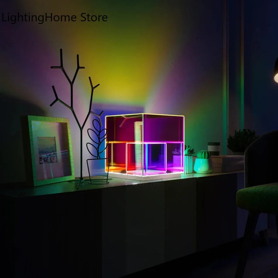 Colorful Cube Table Lamp Led Colored Acrylic Table Lamps For Living Room Bedroom Nordic Home Decor Light Night Bedside Lamp