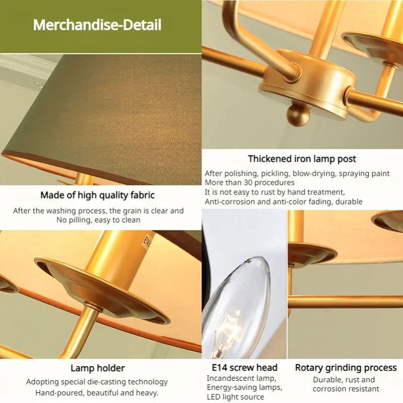 DecorBites™ Ceiling Chandeliers Nordic Fabric Lampshade