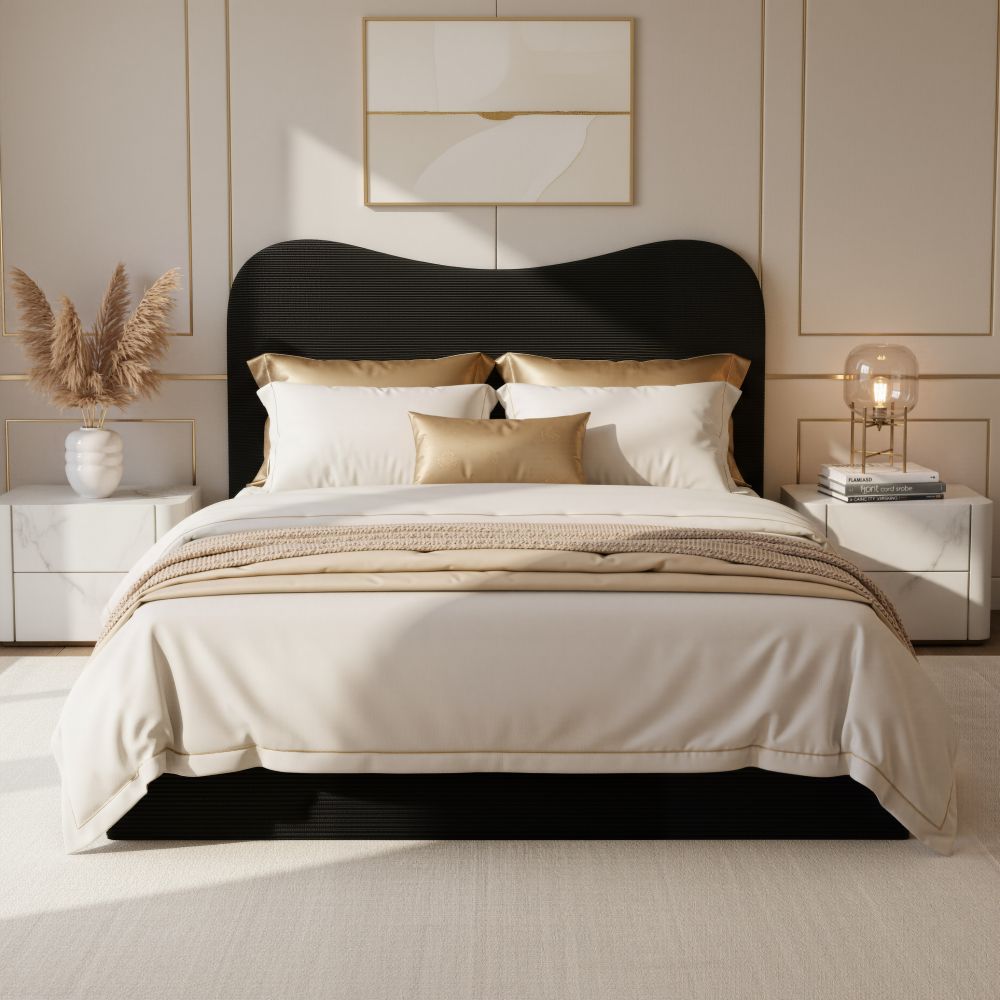 Sele Black Velvet Modern Bed