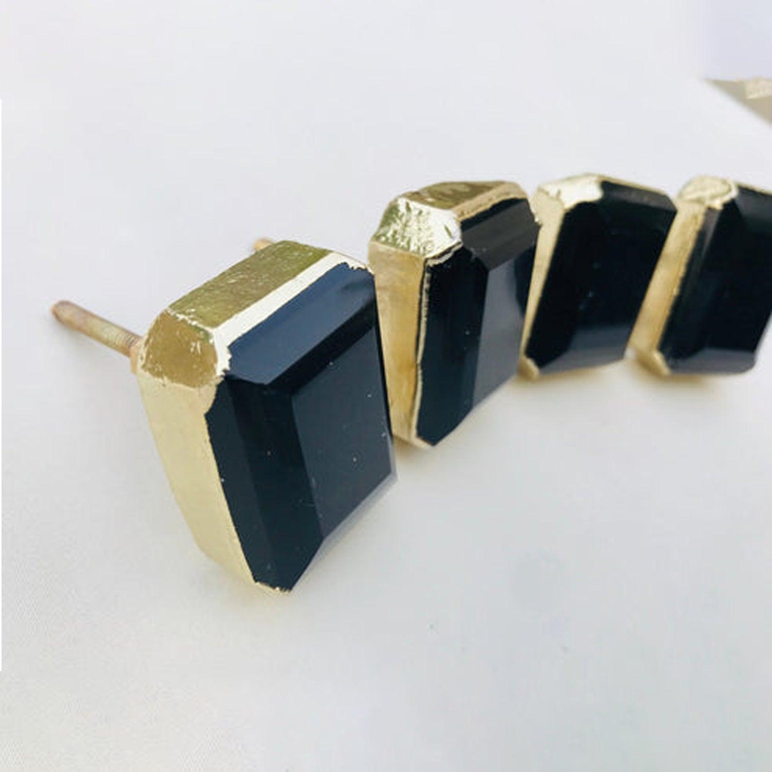 Set of 4 Large Faceted Black Glass Obsidian Classic Vintage Finish Cabinet Drawer Pull Wardrobe Dresser Interior Decorative Handle - PRHOMZ