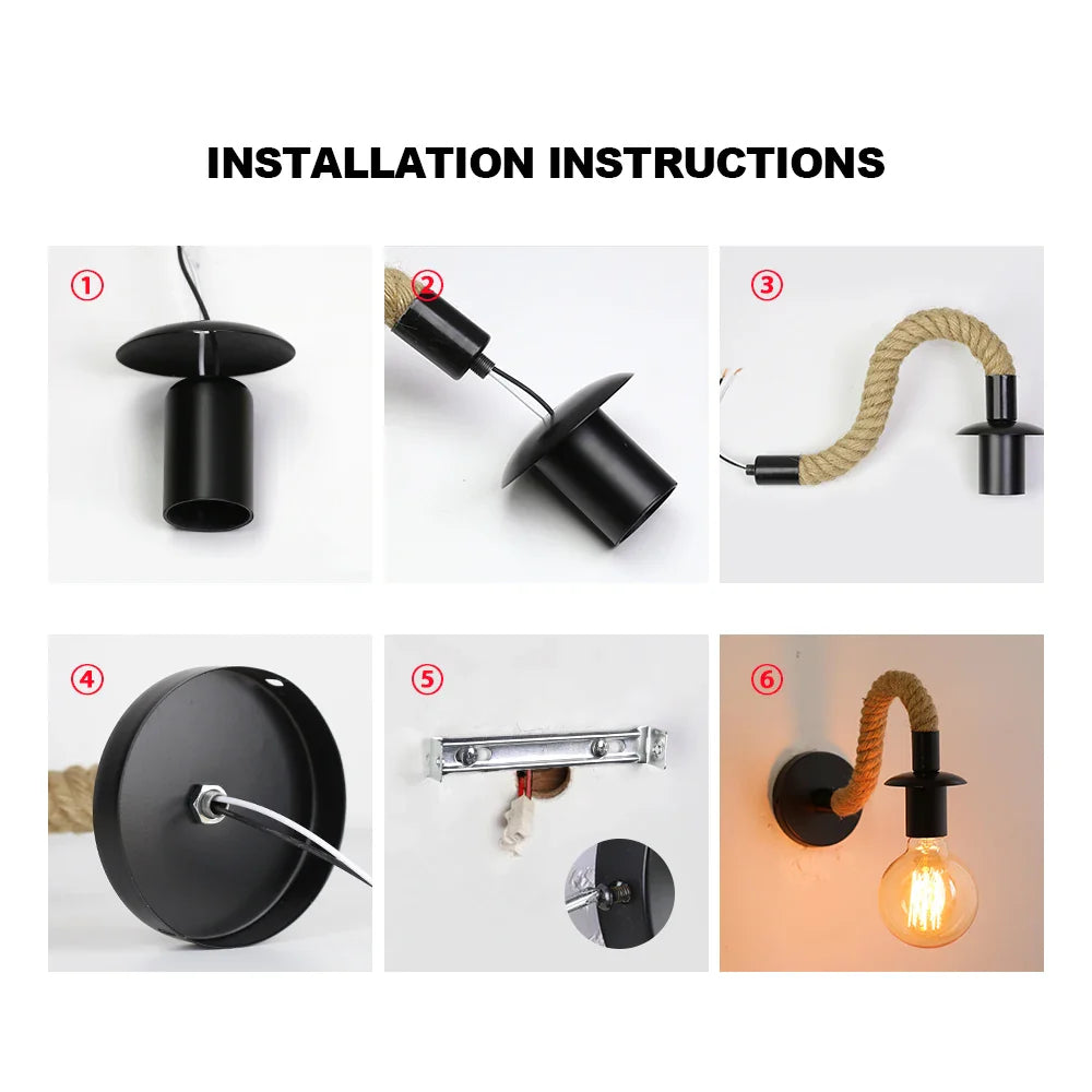 DecorBites™ Hemp Rope Wall Sconce Light Fixture