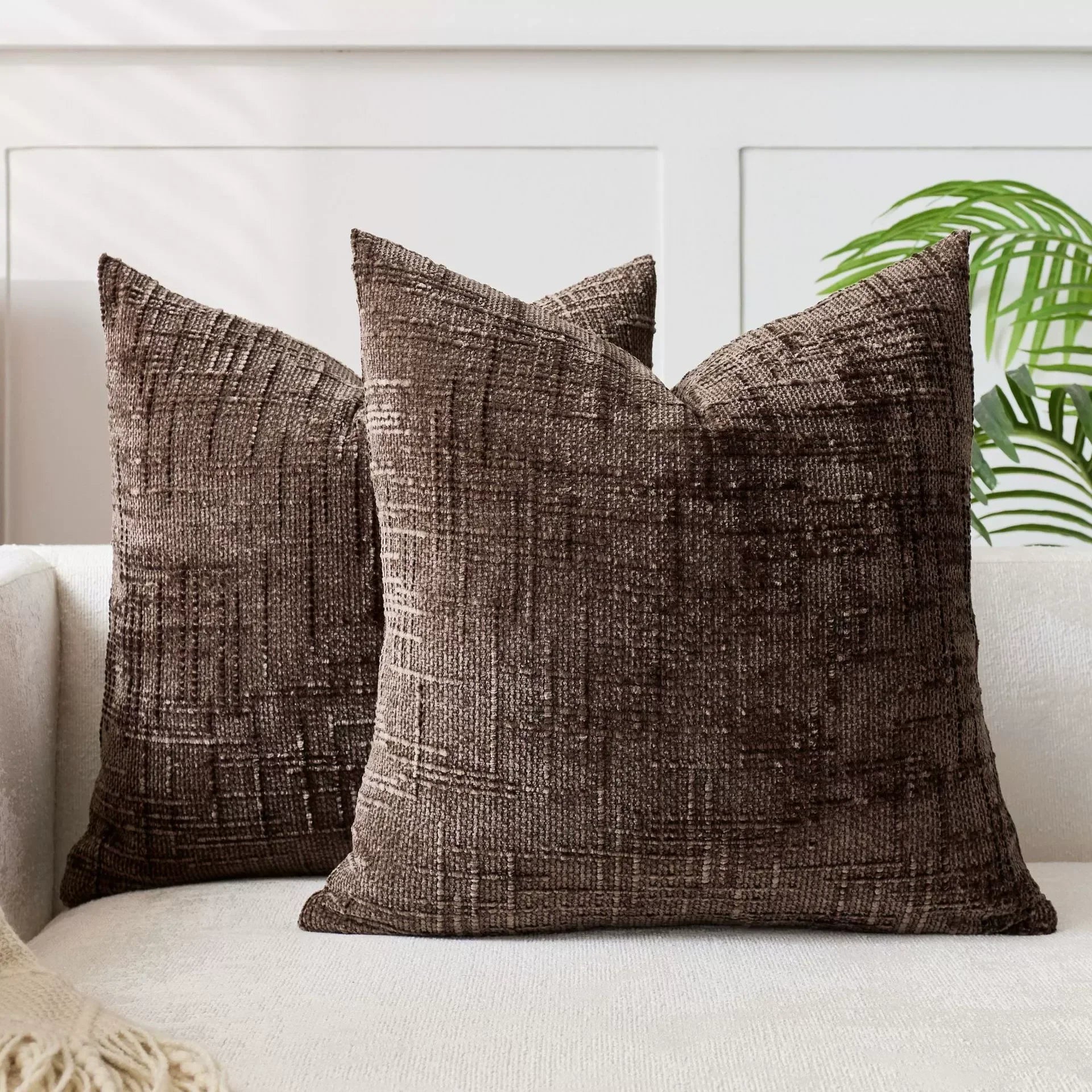 Linen Check Throw Pillow Covers Set