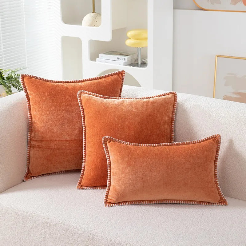 Chenille Fall Orange Throw Pillow Covers