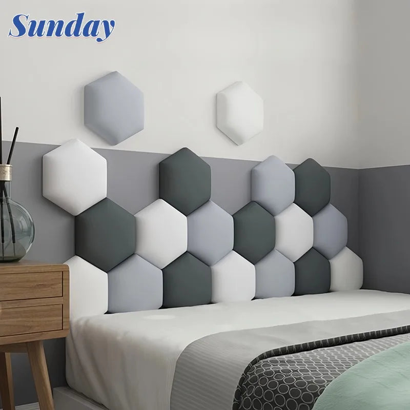 Hexagonal 3D Wall Stickers Upholstered Wall Panels Kids Anti-collision Peel and Stick Headboard Self Adhesive Leather Soft Bag
